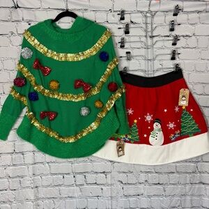 Merry & Bright NWT Meijer Christmas Tree Costume Mini Skirt and Knit Top Medium